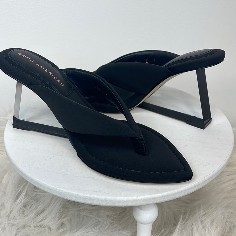 NIB Cinder F*cking Rella Thong Neoprene Black Wedge Heels Size 7